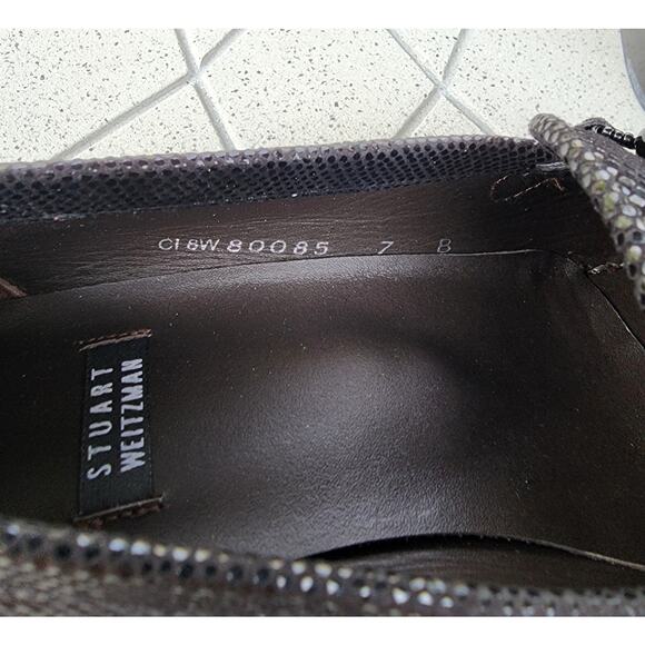 Stuart Weitzman Embellished Textured Patent Leather Heel Loafers 7 - Picture 6 of 11